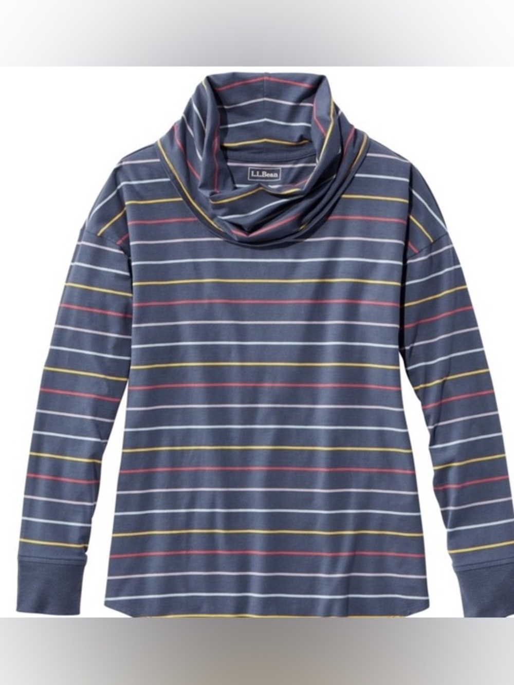 L.L. Bean Blue Stripe Cowl Neck Long Sleeve Relaxed Fit Top Small